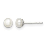 Sterling Silver Rhodium-plated 3-4mm White Button Freshwater Cultured Pearl Post Earrings view 1