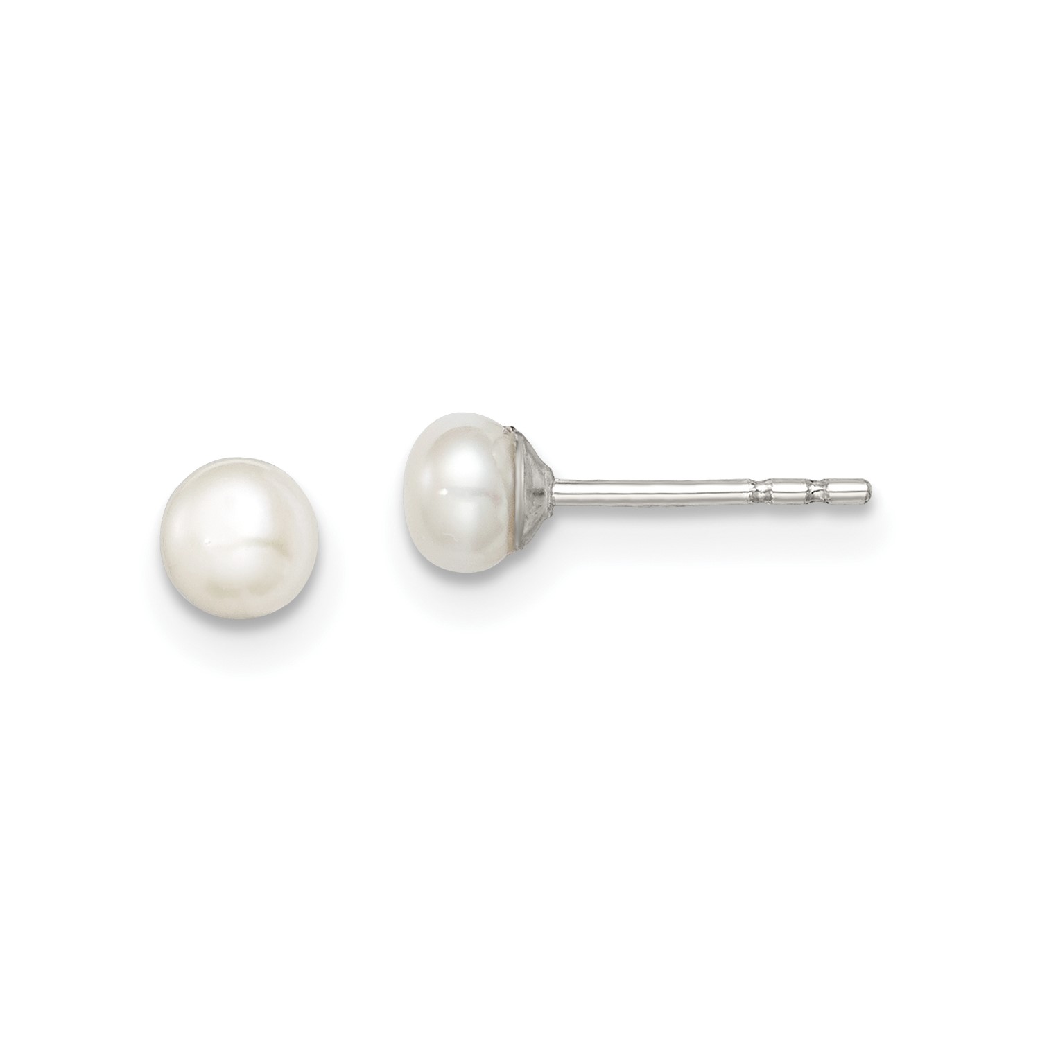 Sterling Silver 3-4mm White Freshwater Cultured Button Pearl Stud ...