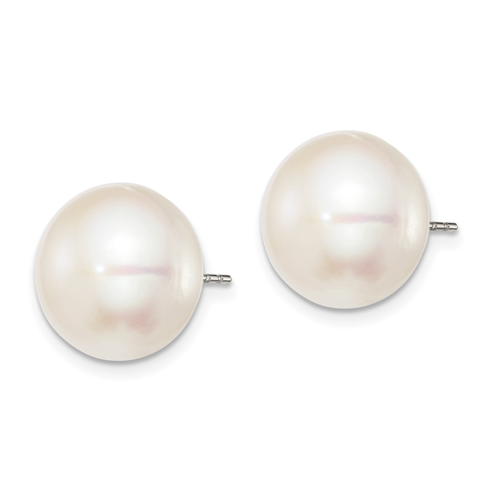 Sterling Silver Rhodium-plated 12-13mm White Button Freshwater Cultured Pearl Post Earrings (QE12698)