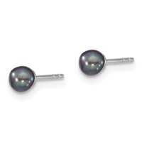 Sterling Silver Rhodium-plated 3-4mm Black Round Freshwater Cultured Pearl Post Earrings view 2