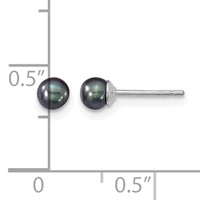 Sterling Silver Rhodium-plated 3-4mm Black Round Freshwater Cultured Pearl Post Earrings view 4
