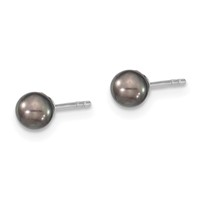 Sterling Silver Rhodium-plated 4-5mm Black Round Freshwater Cultured Pearl Post Earrings view 2
