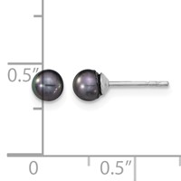 Sterling Silver Rhodium-plated 4-5mm Black Round Freshwater Cultured Pearl Post Earrings view 4