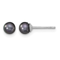 Sterling Silver Rhodium-plated 4-5mm Black Round Freshwater Cultured Pearl Post Earrings view 1