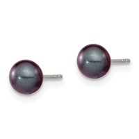 Sterling Silver Rhodium-plated 5-6mm Black Round Freshwater Cultured Pearl Post Earrings view 2