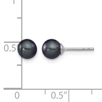 Sterling Silver Rhodium-plated 5-6mm Black Round Freshwater Cultured Pearl Post Earrings view 4