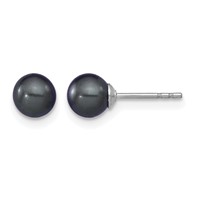 Sterling Silver Rhodium-plated 5-6mm Black Round Freshwater Cultured Pearl Post Earrings view 1