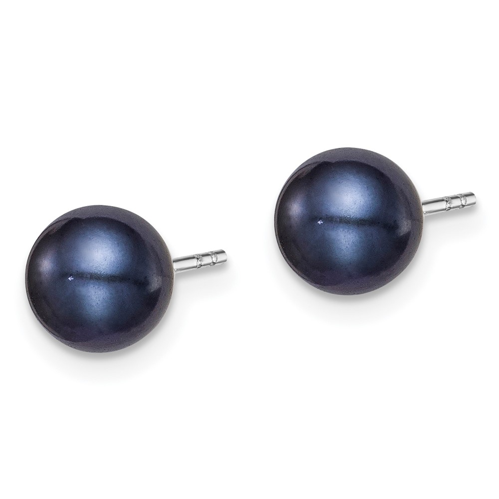 Sterling Silver Rhodium-plated 6-7mm Black Round Freshwater Cultured Pearl Post Earrings (QE12702)