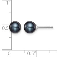Sterling Silver Rhodium-plated 6-7mm Black Round Freshwater Cultured Pearl Post Earrings view 4