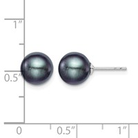 Sterling Silver Rhodium-plated 8-9mm Black Round Freshwater Cultured Pearl Post Earrings view 4