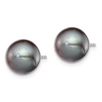 Sterling Silver Rhodium-plated 9-10mm Black Round Freshwater Cultured Pearl Post Earring view 2
