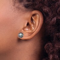 Sterling Silver Rhodium-plated 9-10mm Black Round Freshwater Cultured Pearl Post Earring view 3