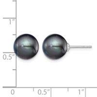 Sterling Silver Rhodium-plated 9-10mm Black Round Freshwater Cultured Pearl Post Earring view 4