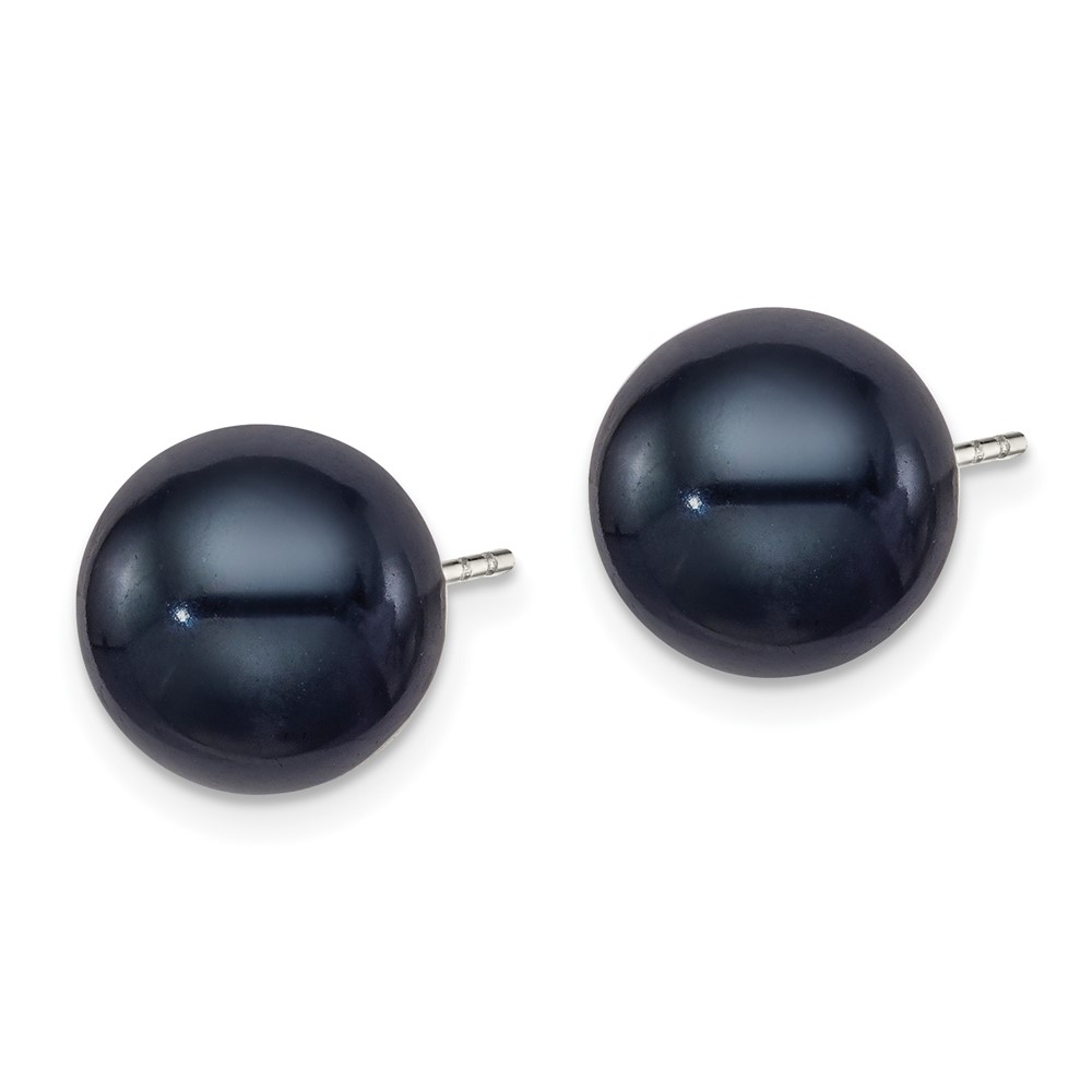 Sterling Silver Rhodium-plated 10-11mm Black Round Freshwater Cultured Pearl Post Earrings (QE12706)
