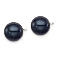 Sterling Silver Rhodium-plated 10-11mm Black Round Freshwater Cultured Pearl Post Earrings view 2