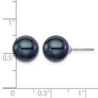 Sterling Silver Rhodium-plated 10-11mm Black Round Freshwater Cultured Pearl Post Earrings view 4