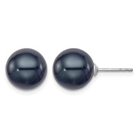 Sterling Silver Rhodium-plated 10-11mm Black Round Freshwater Cultured Pearl Post Earrings view 1