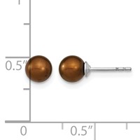 Sterling Silver Rhodium-plated 5-6mm Brown Round Freshwater Cultured Pearl Post Earring view 4