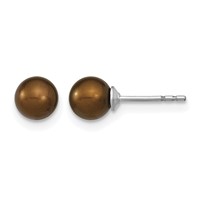 Sterling Silver Rhodium-plated 5-6mm Brown Round Freshwater Cultured Pearl Post Earring view 1