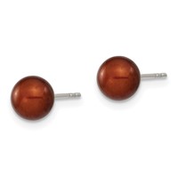 Sterling Silver Rhodium-plated 6-7mm Brown Round Freshwater Cultured Pearl Post Earring view 2