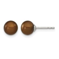 Sterling Silver Rhodium-plated 6-7mm Brown Round Freshwater Cultured Pearl Post Earring view 1