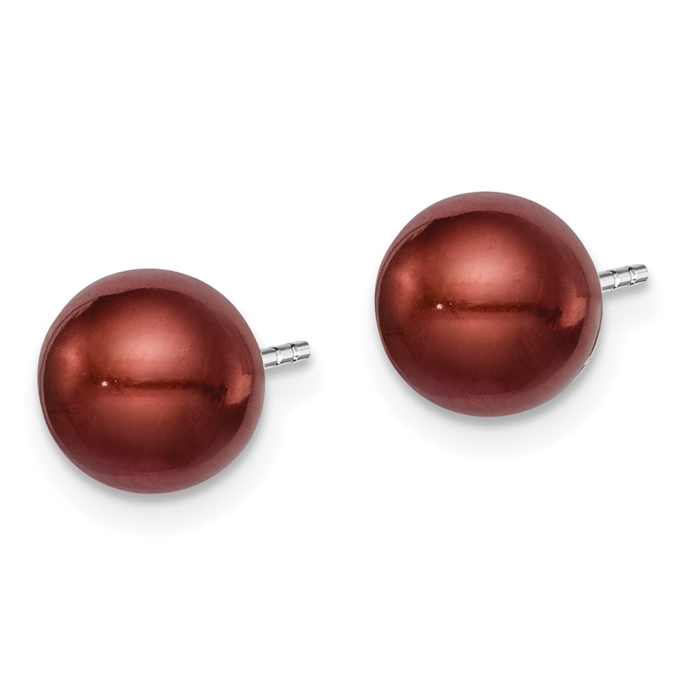 Sterling Silver Rhodium-plated 7-8mm Brown Round Freshwater Cultured Pearl Post Earring (QE12710)