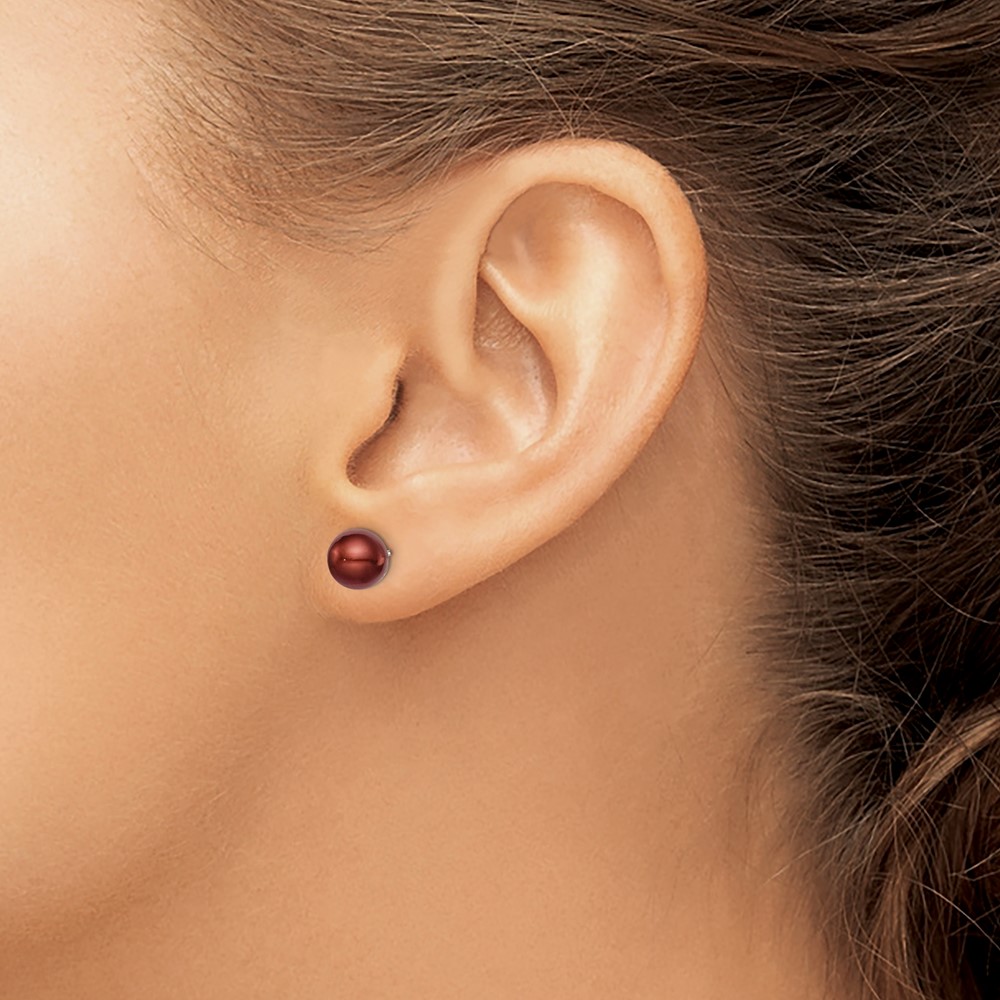 Sterling Silver Rhodium-plated 7-8mm Brown Round Freshwater Cultured Pearl Post Earring (QE12710)