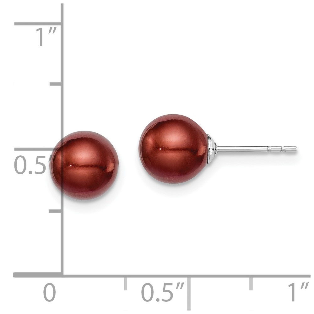 Sterling Silver Rhodium-plated 7-8mm Brown Round Freshwater Cultured Pearl Post Earring (QE12710)