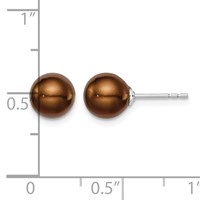 Sterling Silver Rhodium-plated 7-8mm Brown Round Freshwater Cultured Pearl Post Earring view 4