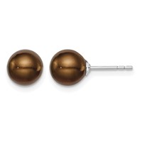 Sterling Silver Rhodium-plated 7-8mm Brown Round Freshwater Cultured Pearl Post Earring view 1