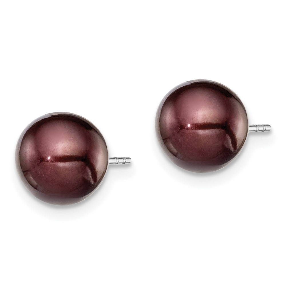 Sterling Silver Rhodium-plated 8-9mm Brown Round Freshwater Cultured Pearl Post Earring (QE12711)