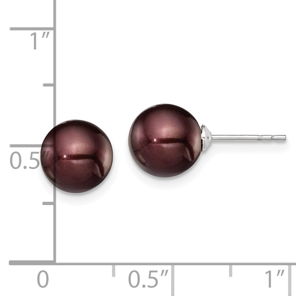 Sterling Silver Rhodium-plated 8-9mm Brown Round Freshwater Cultured Pearl Post Earring (QE12711)