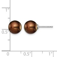 Sterling Silver Rhodium-plated 8-9mm Brown Round Freshwater Cultured Pearl Post Earring view 4