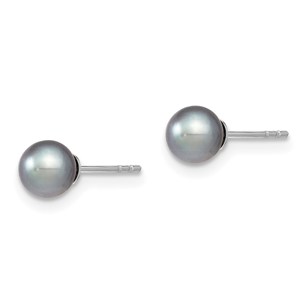 Sterling Silver Rhodium-plated 5-6mm Grey Round Freshwater Cultured Pearl Post Earrings (QE12712)