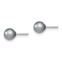 Sterling Silver Rhodium-plated 5-6mm Grey Round Freshwater Cultured Pearl Post Earrings view 2
