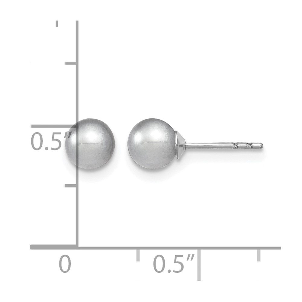 Sterling Silver Rhodium-plated 5-6mm Grey Round Freshwater Cultured Pearl Post Earrings (QE12712)