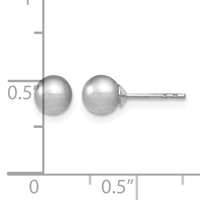 Sterling Silver Rhodium-plated 5-6mm Grey Round Freshwater Cultured Pearl Post Earrings view 4