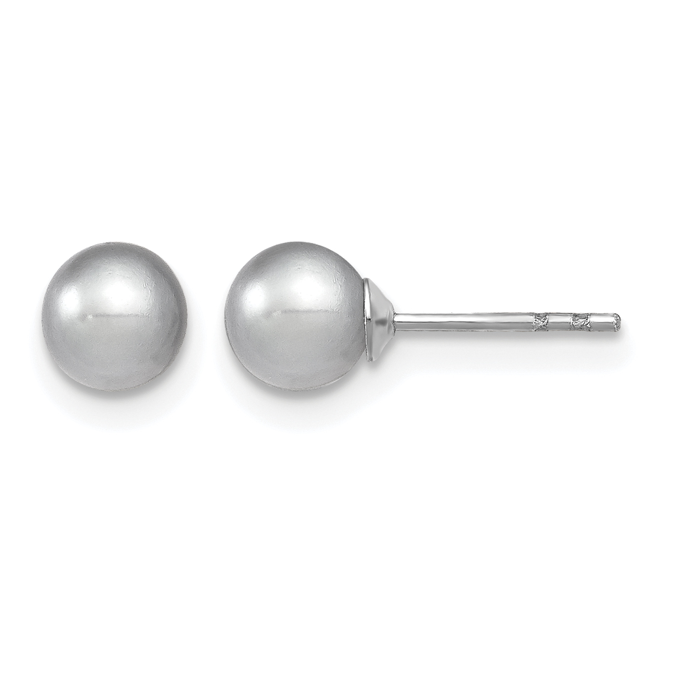 Sterling Silver Rhodium-plated 5-6mm Grey Round Freshwater Cultured Pearl Post Earrings (QE12712)