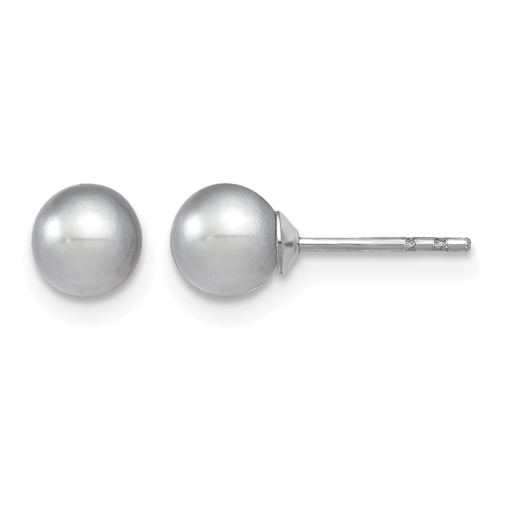Sterling Silver Rhodium-plated 5-6mm Grey Round Freshwater Cultured Pearl Post Earrings