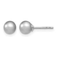Sterling Silver Rhodium-plated 5-6mm Grey Round Freshwater Cultured Pearl Post Earrings view 1