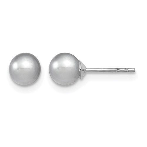 Sterling Silver Rhodium-plated 5-6mm Grey Round Freshwater Cultured Pearl Post Earrings