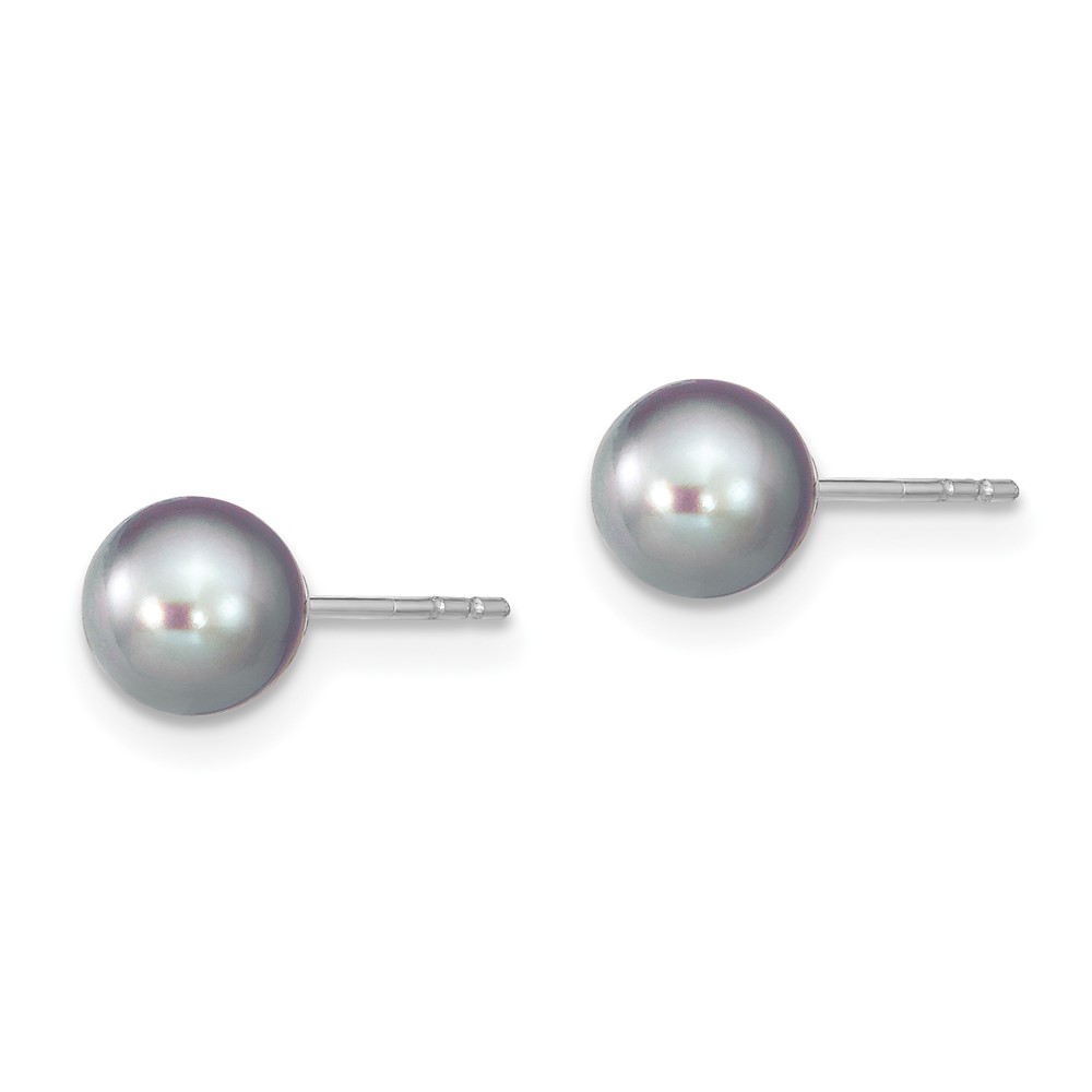Sterling Silver Rhodium-plated 6-7mm Grey Round Freshwater Cultured Pearl Post Earrings (QE12713)