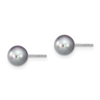 Sterling Silver Rhodium-plated 6-7mm Grey Round Freshwater Cultured Pearl Post Earrings view 2