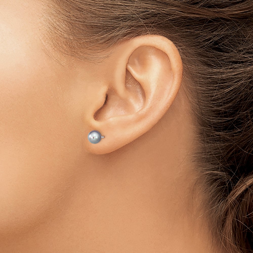 Sterling Silver Rhodium-plated 6-7mm Grey Round Freshwater Cultured Pearl Post Earrings (QE12713)