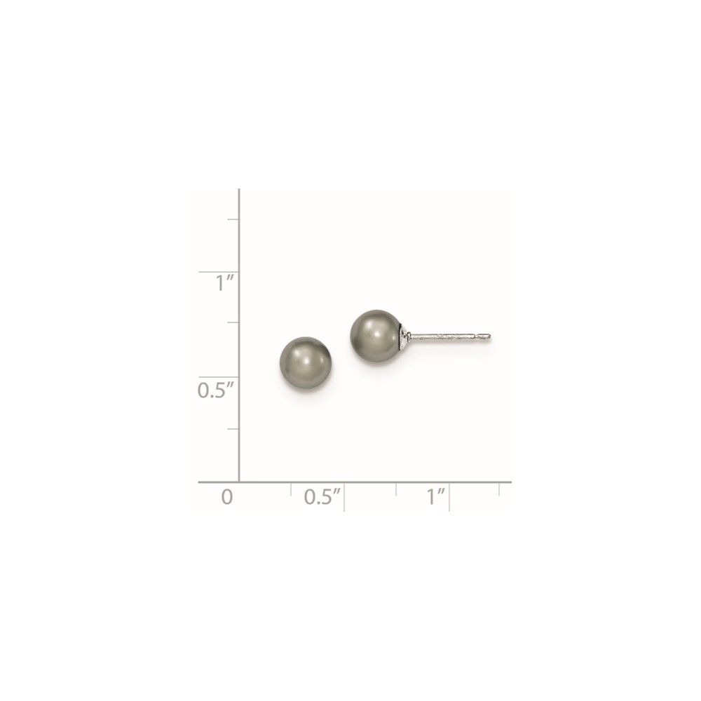 Sterling Silver Rhodium-plated 6-7mm Grey Round Freshwater Cultured Pearl Post Earrings (QE12713)