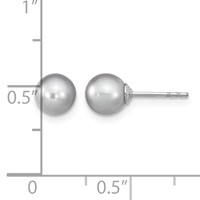 Sterling Silver Rhodium-plated 6-7mm Grey Round Freshwater Cultured Pearl Post Earrings view 4