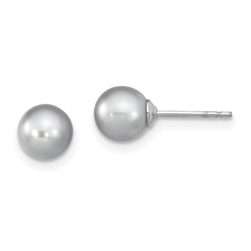 Sterling Silver Rhodium-plated 6-7mm Grey Round Freshwater Cultured Pearl Post Earrings (QE12713)