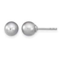 Sterling Silver Rhodium-plated 6-7mm Grey Round Freshwater Cultured Pearl Post Earrings view 1
