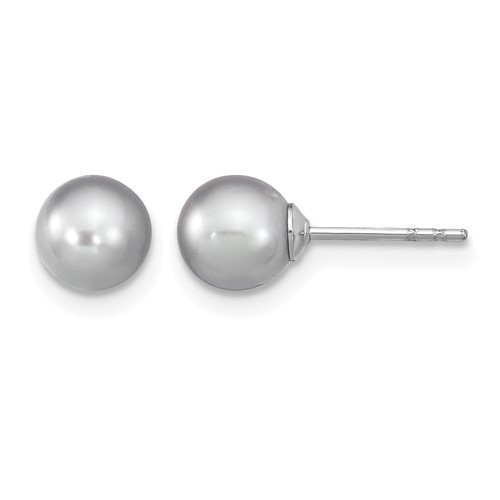 Sterling Silver Rhodium-plated 6-7mm Grey Round Freshwater Cultured Pearl Post Earrings