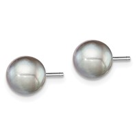 Sterling Silver Rhodium-plated 7-8mm Grey Round Freshwater Cultured Pearl Post Earrings view 2